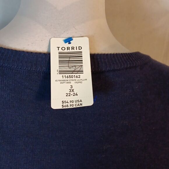 Torrid Rainbow Stripe Navy Sweater - Picture 5 of 8